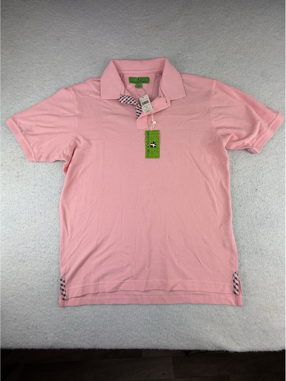 Bristol & Bull Men’s Polo M Dusty Pink Plaid Trim Y2K Preppy NWT MSRP $89
